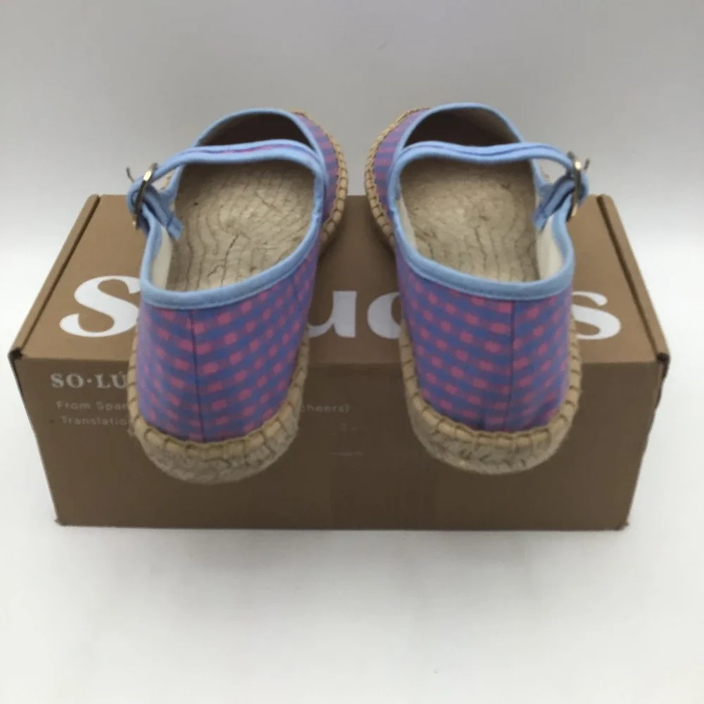 Soludos The Mary Jane Espadrilles Blue Pink Gingham Checkered Size 7 - 7.5 NEW